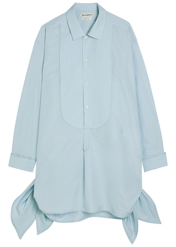 Photo: JW Anderson Knotted Cotton-blend Mini Shirt Dress Light Blue
