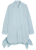 JW Anderson Knotted Cotton-blend Mini Shirt Dress Light Blue