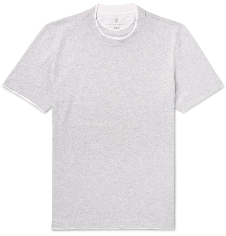 Photo: Brunello Cucinelli - Slim-Fit Layered Cotton-Jersey T-Shirt - Gray