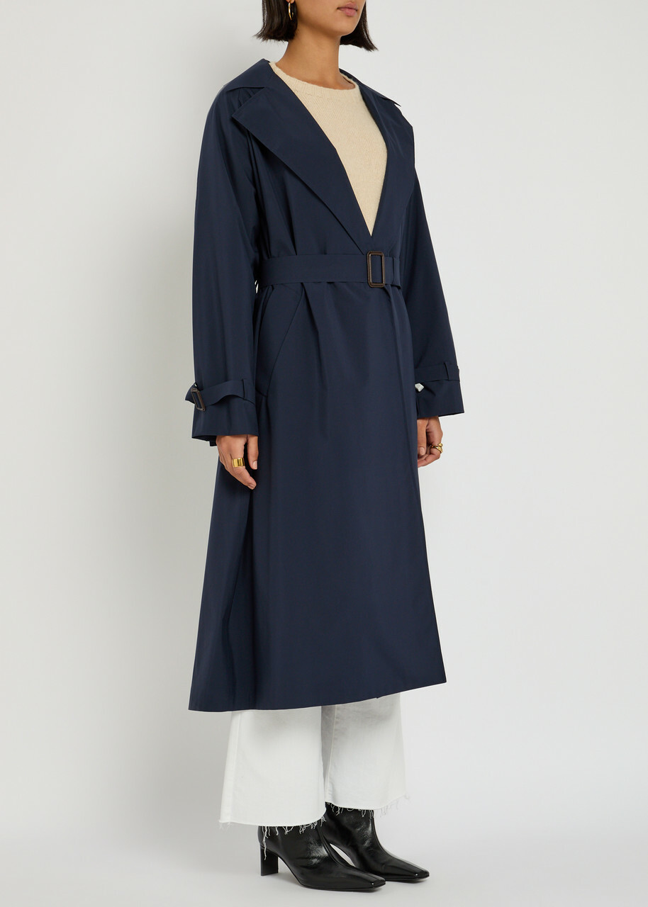 Weekend Max Mara Fatto Belted Cotton Trench Coat Dark Blue