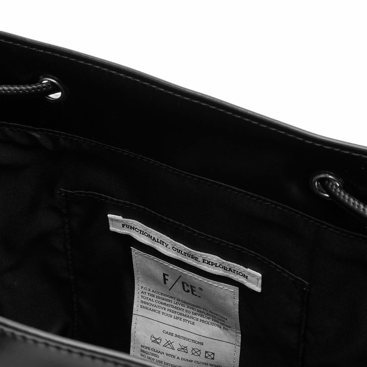 F/CE. Women's Tech Leather Drawstring Shoulder Bag in Black 