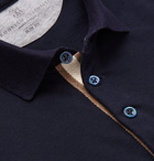 Brunello Cucinelli - Slim-Fit Grosgrain-Trimmed Cotton-Piqué Polo Shirt - Men - Navy