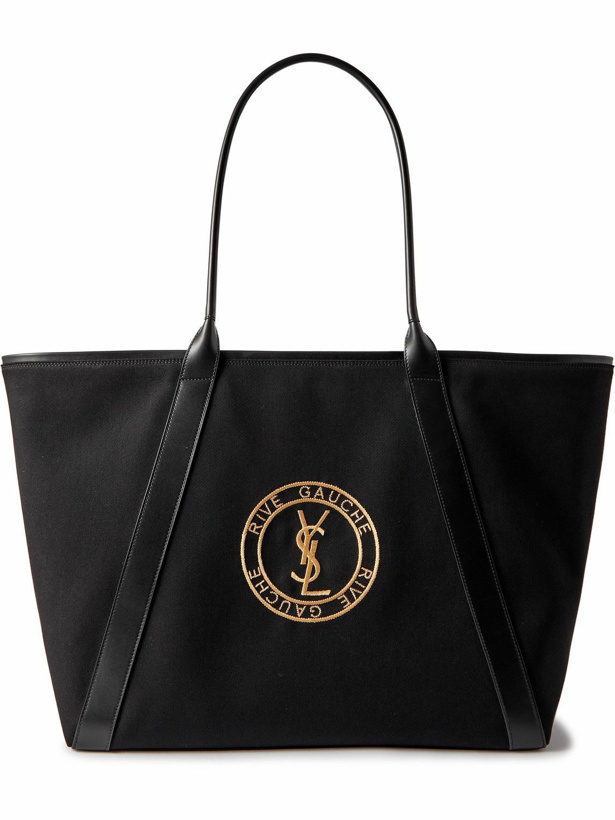 Photo: SAINT LAURENT - Leather-Trimmed Logo-Embroidered Cotton-Gabardine Tote Bag