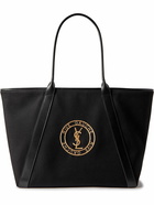 SAINT LAURENT - Leather-Trimmed Logo-Embroidered Cotton-Gabardine Tote Bag