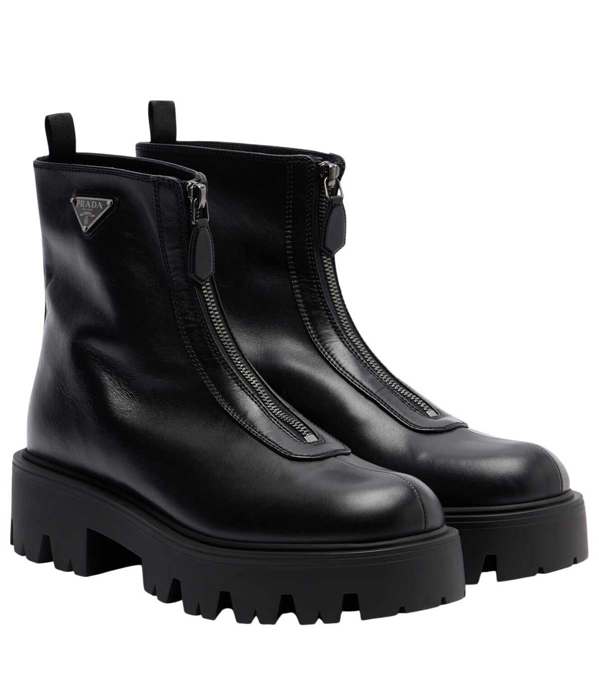 Prada Shearling-trimmed leather ankle boots Prada