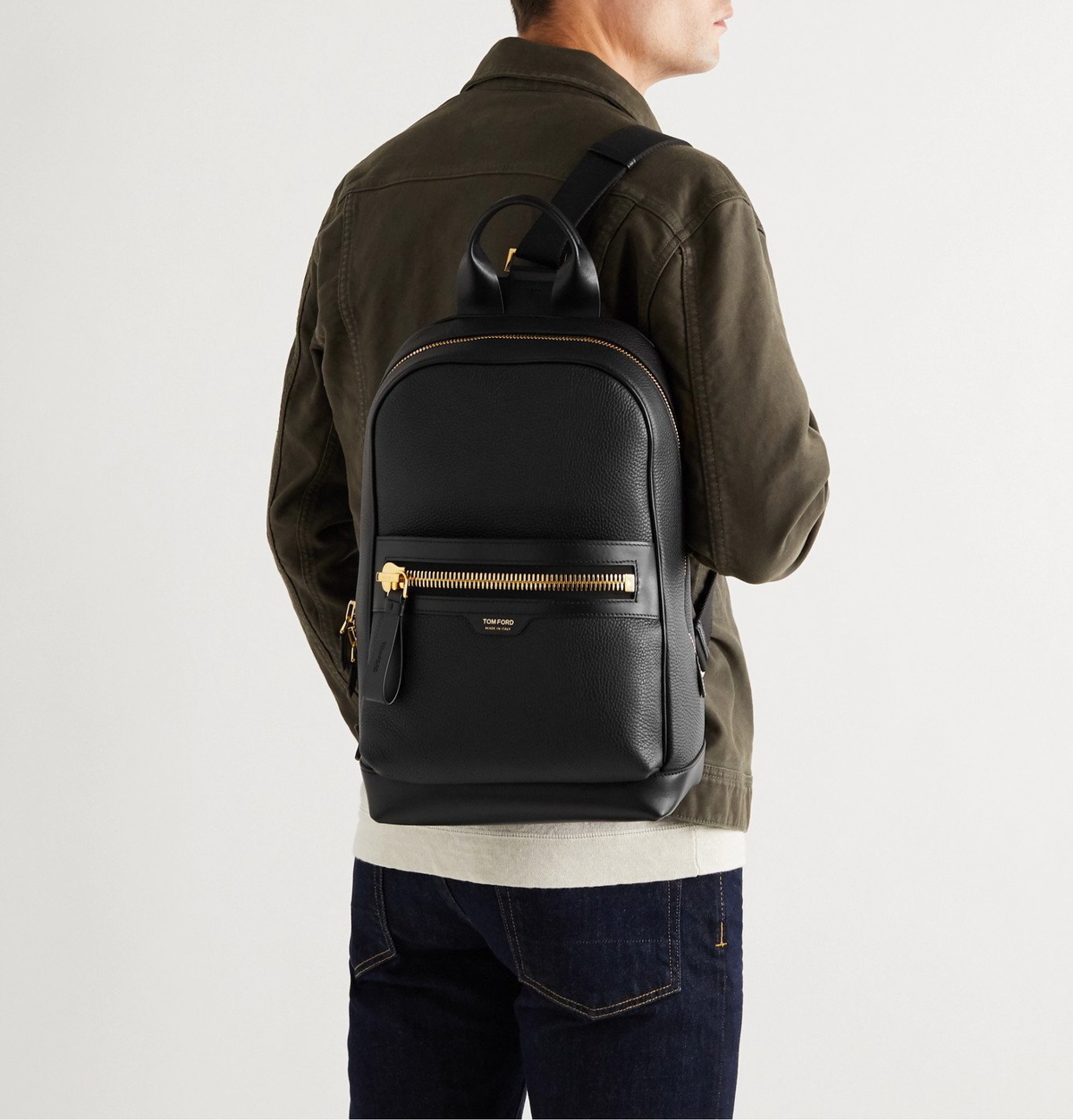 TOM FORD - Full-Grain Leather Sling Backpack - Black TOM FORD