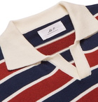 Mr P. - Striped Knitted Cotton Polo Shirt - Brick