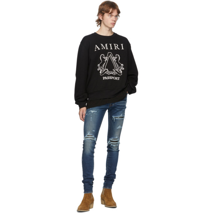 Amiri Black Passport Crewneck Sweatshirt Amiri