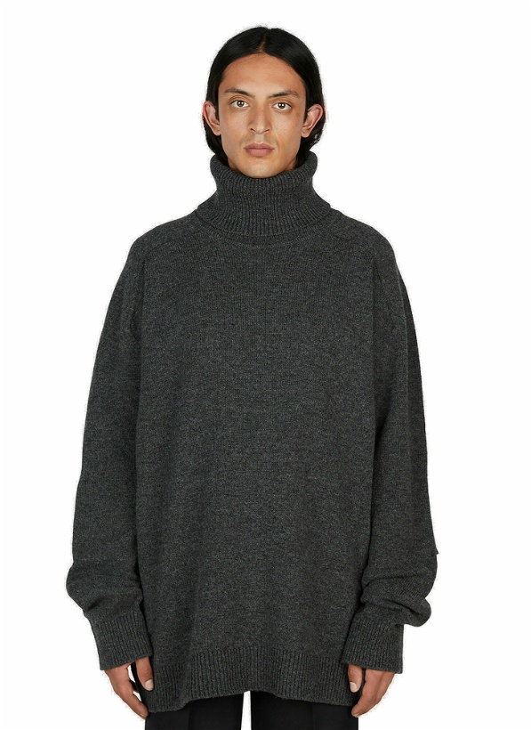 Photo: Raf Simons - Rollneck Patched Sweater in Dark Grey