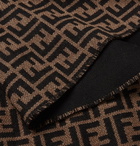Fendi - Fringed Logo-Intarsia Wool Scarf - Brown