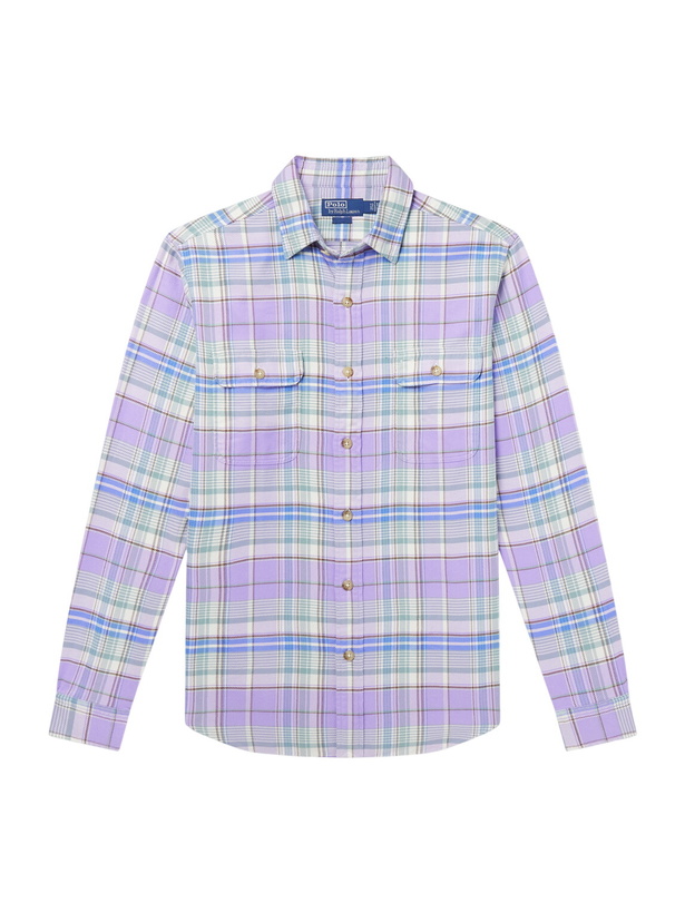 Photo: Polo Ralph Lauren - Logo-Embroidered Checked Cotton-Flannel Shirt - Purple