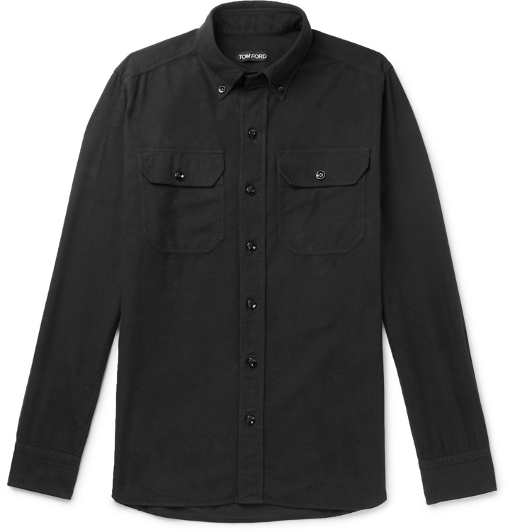 Photo: TOM FORD - Slim-Fit Button-Down Collar Brushed-Cotton Shirt - Black