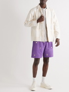 Karu Research - Wide-Leg Upcycled Embroidered Cotton Drawstring Shorts - Purple