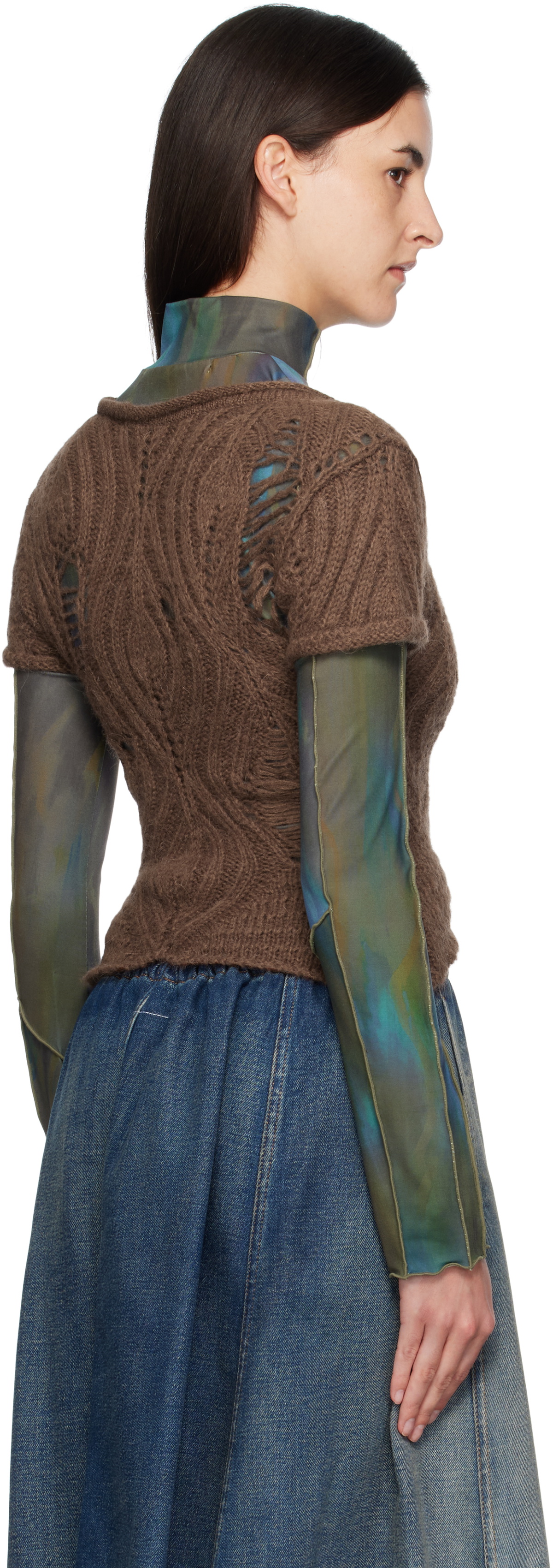 Andersson Bell Brown & Green Cap Sleeve Sweater Layered T-shirt