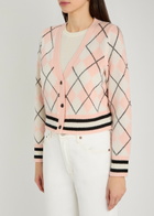 Alice + Olivia Grace Argyl Cropped Cashmere-blend Cardigan Pink