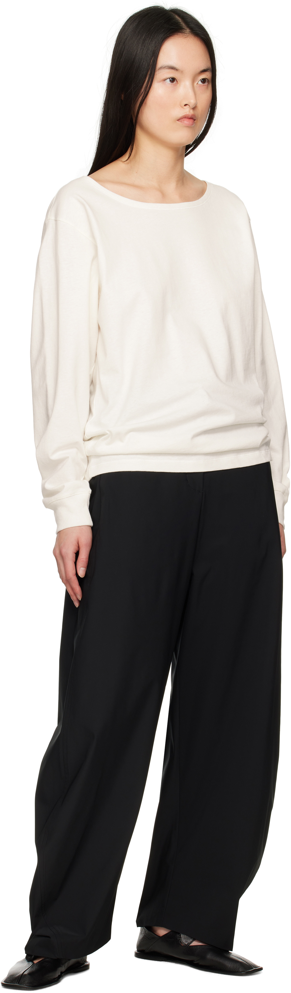 AMOMENTO Black Curved Silhouette Trousers