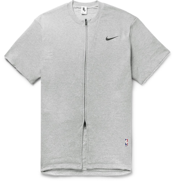Photo: Nike - Fear of God Oversized Mélange Cotton-Blend Jersey Zip-Up T-Shirt - Men - Gray