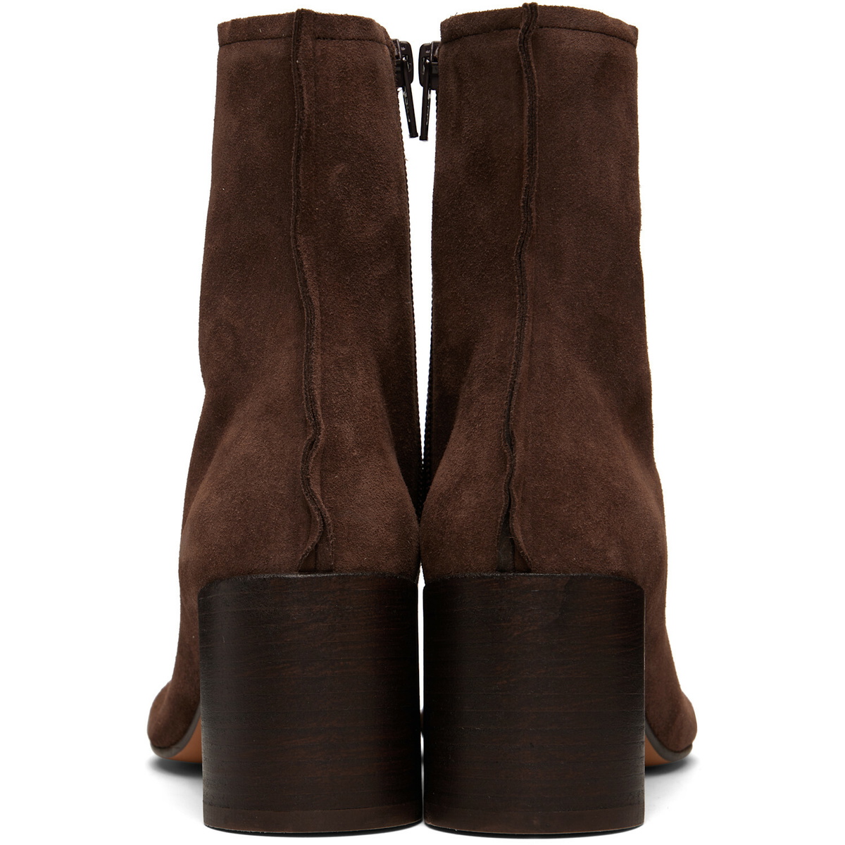 MM6 Maison Margiela Brown Suede Anatomic Stitch Toe Ankle Boots