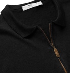 Inis Meáin - Knitted Linen and Cotton-Blend Half-Zip Polo Shirt - Black