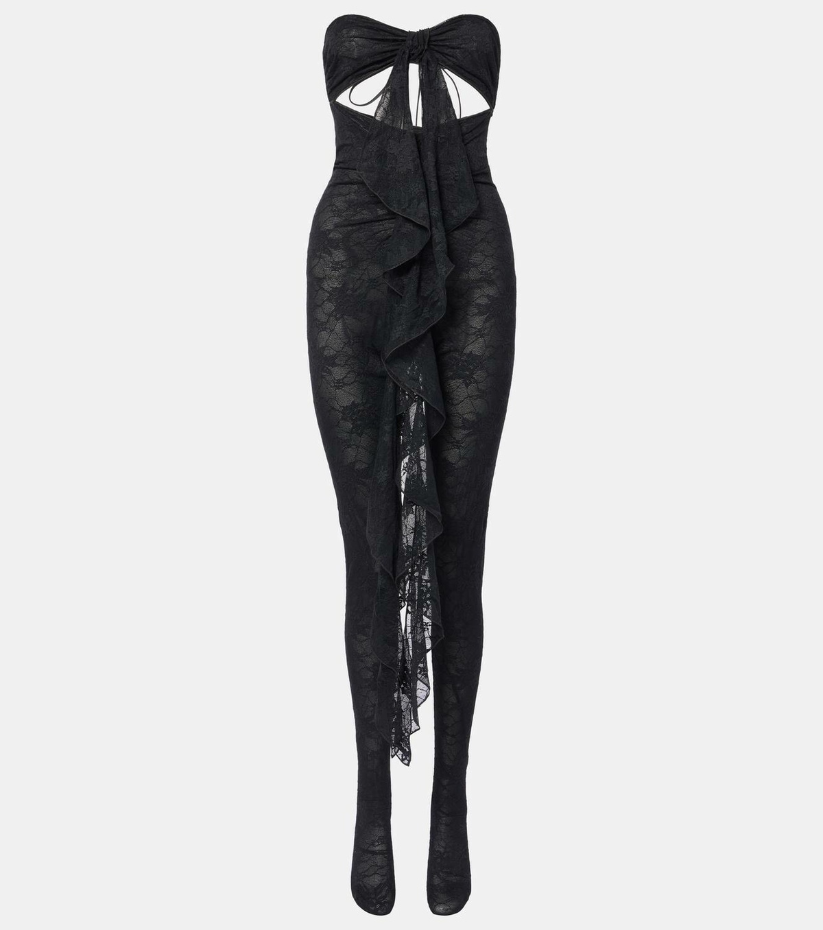 Oséree Ruffled cutout lace catsuit