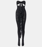 Oséree Ruffled cutout lace catsuit