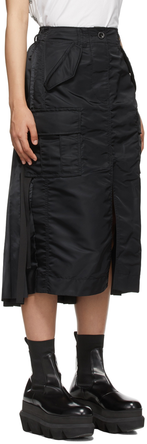 Sacai Black Nylon Twill Mid-Length Skirt Sacai