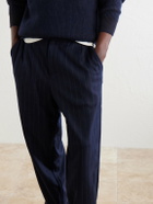 SEASE - Tapered Pinstriped Wool-Blend Trousers - Blue