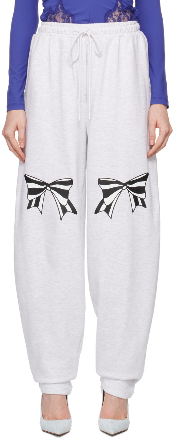 Pushbutton Gray Ribbon Printed Sweatpants