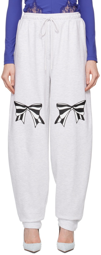 Photo: Pushbutton Gray Ribbon Printed Sweatpants