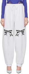 Pushbutton Gray Ribbon Printed Sweatpants