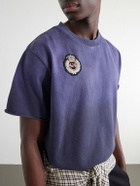 424 - Distressed Logo-Appliquéd Cotton-Jersey T-Shirt - Blue