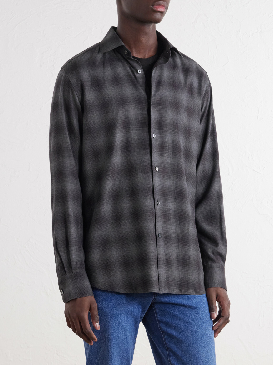 Zegna - Checked Cotton and Cashmere-Blend Shirt - Blue