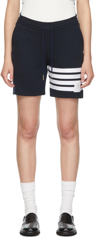 Photo: Thom Browne Navy Cotton 4-Bar Shorts