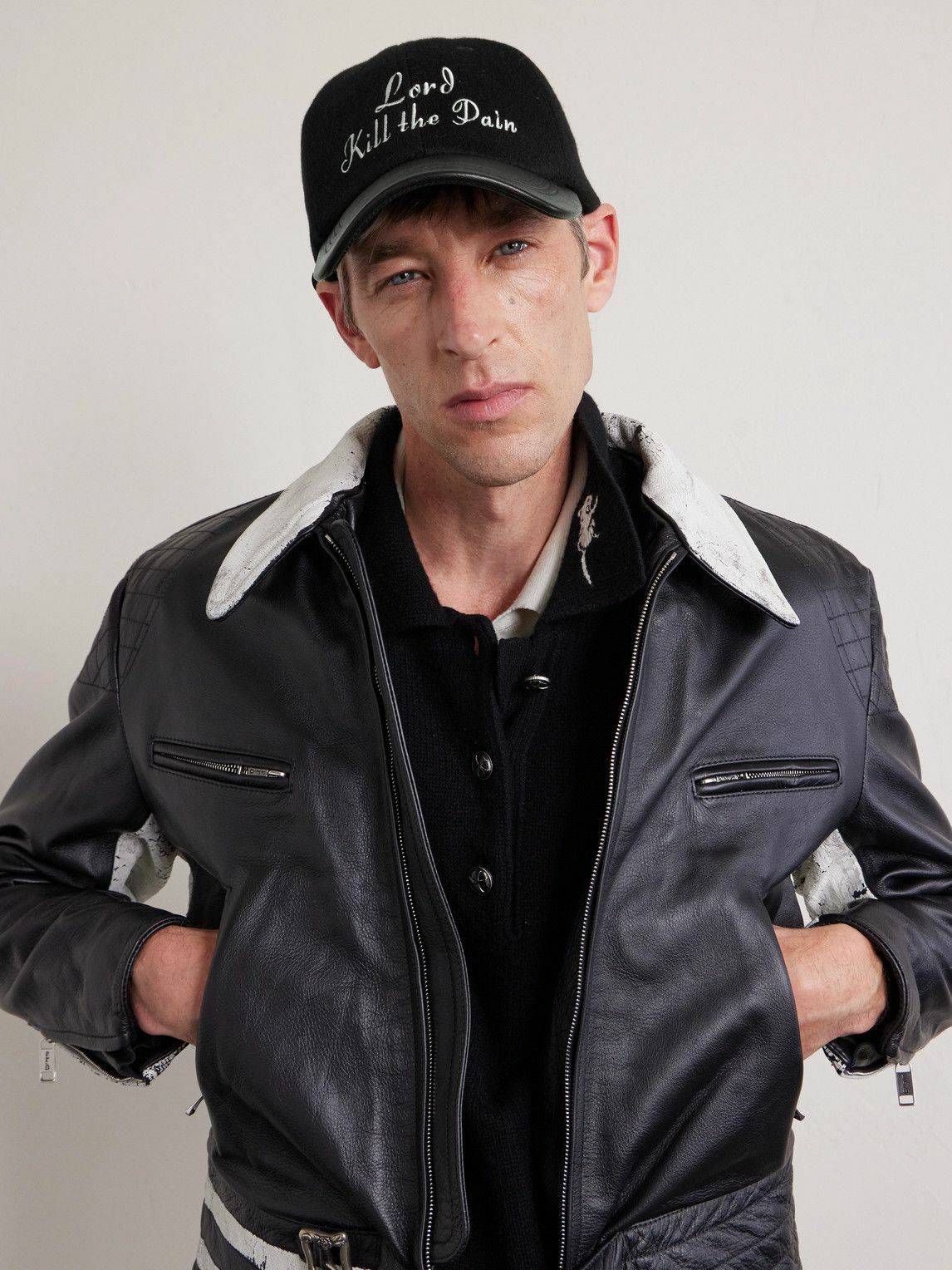 Enfants Riches Déprimés - Lord Kill The Pain Leather-Trimmed Embroidered Wool and Cashmere-Blend Baseball Cap