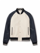 Mr P. - Colour-Block Full-Grain Leather Varsity Jacket - Neutrals