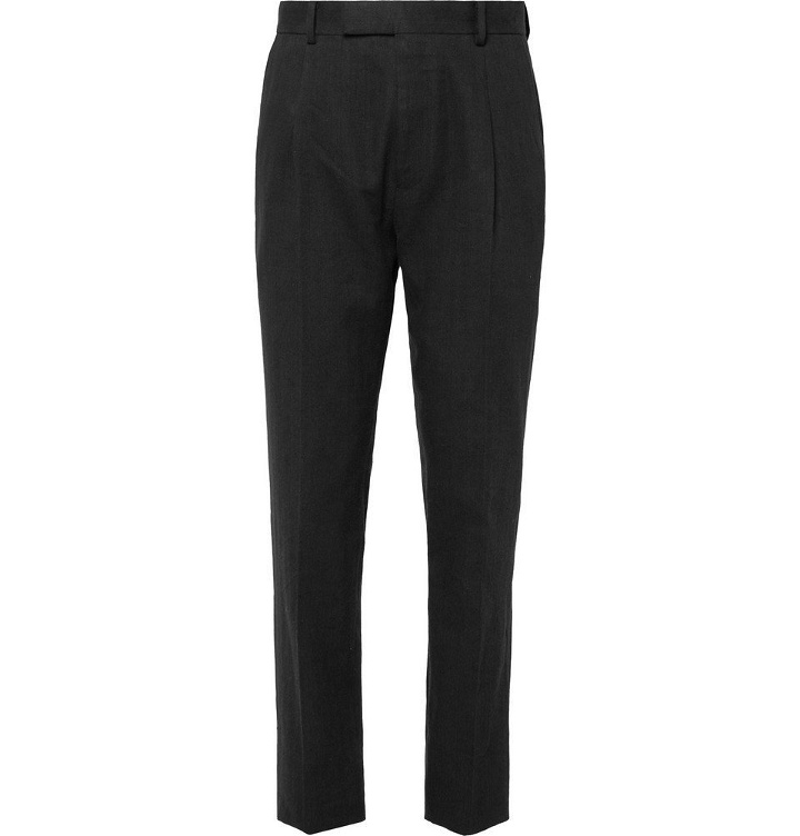 Photo: Wacko Maria - Black Tapered Pleated Herringbone Linen Suit Trousers - Black
