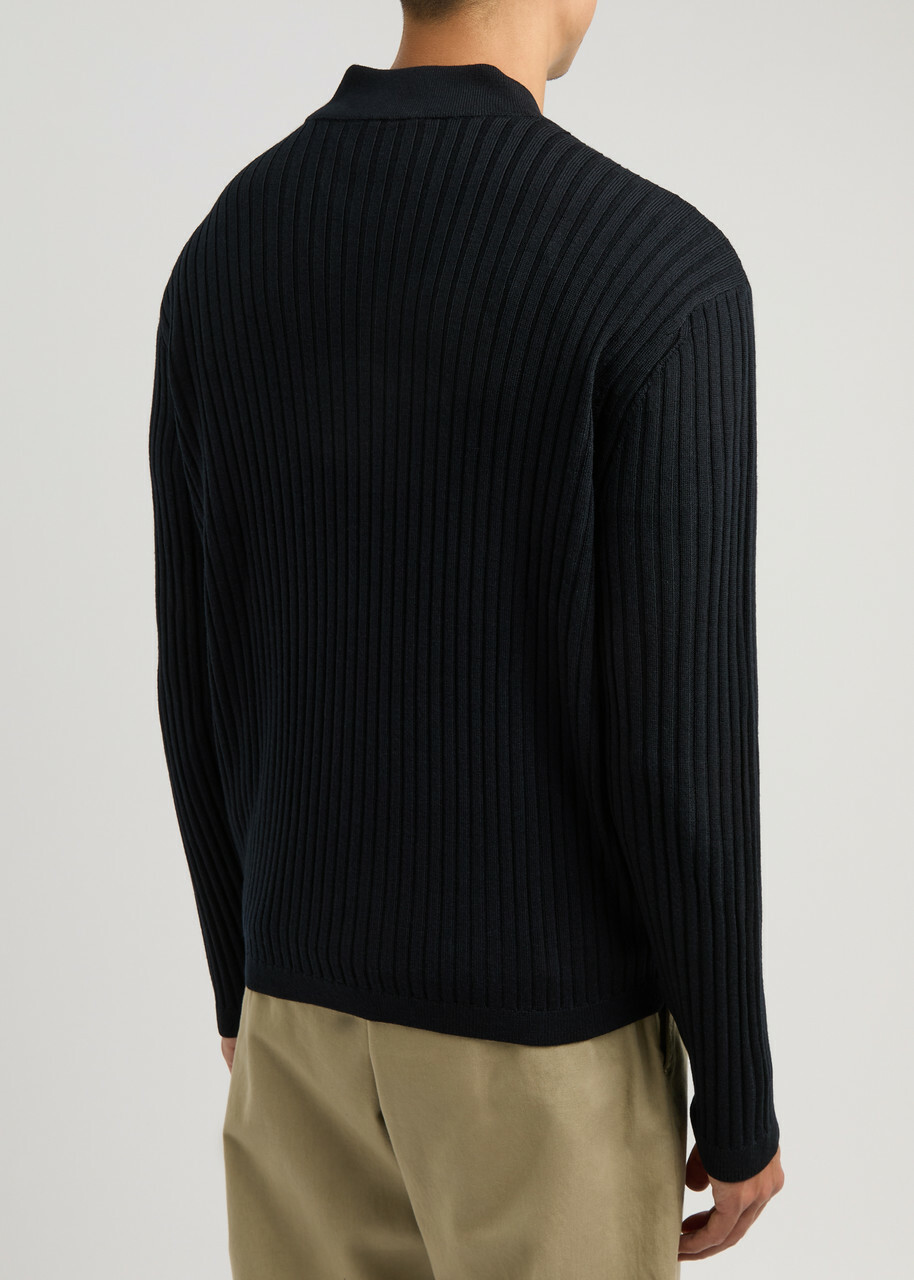 Emporio Armani Half-zip Ribbed Wool Jumper Navy
