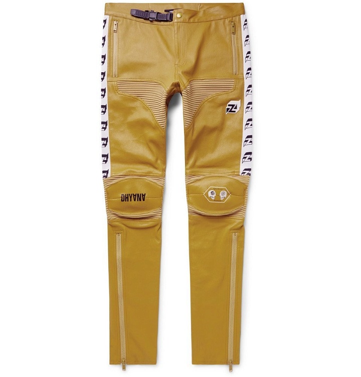 Photo: Undercover - Skinny-Fit Printed Leather Biker Trousers - Yellow