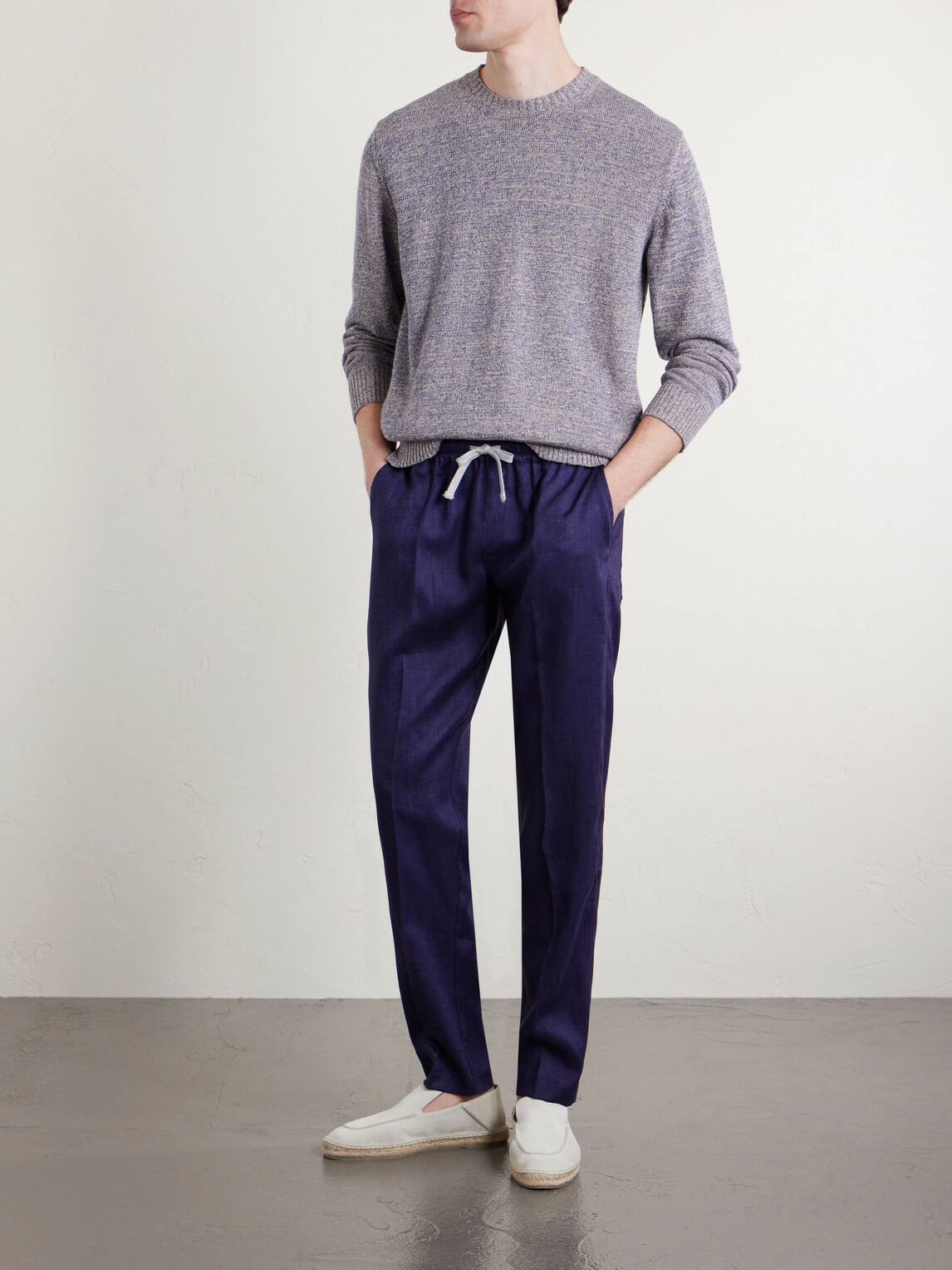 FEDELI - Bonifacio Straight-Leg Linen Drawstring Trousers - Blue