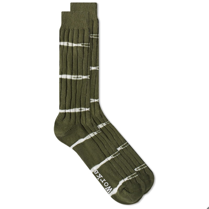 Photo: Universal Works Men's Tie Dye Sock in Olive