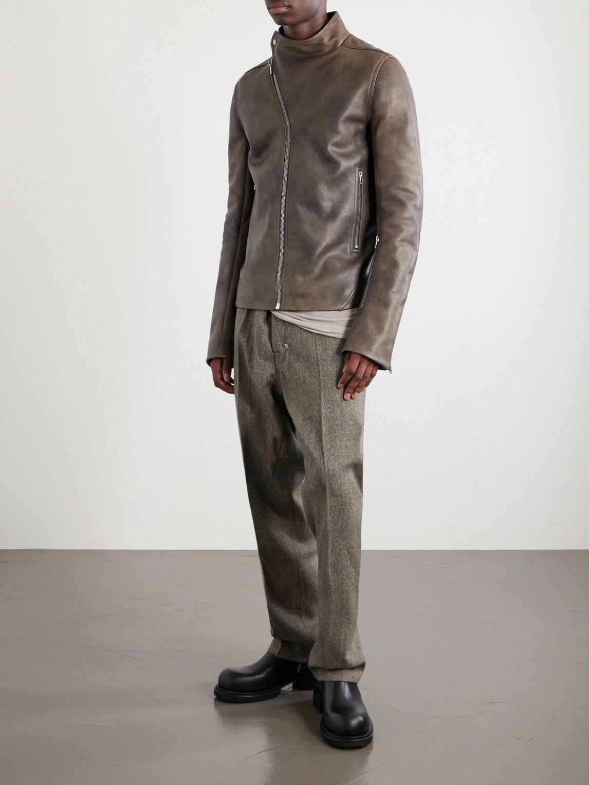 Rick Owens - Release Panelled Full-Grain Leather Jacket - Brown