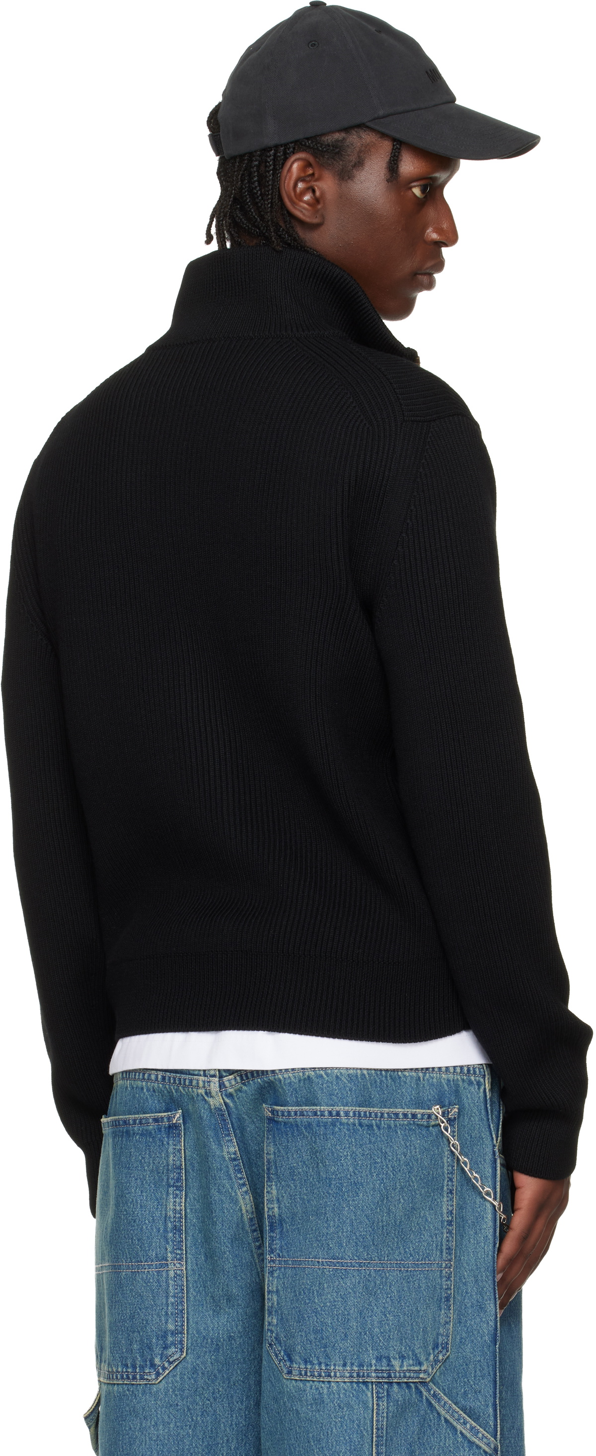 VETEMENTS Black Leather Cross Zip-Up Sweater