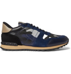 Valentino - Valentino Garavani Rockrunner Camouflage Suede and Leather-Trimmed Canvas Sneakers - Blue