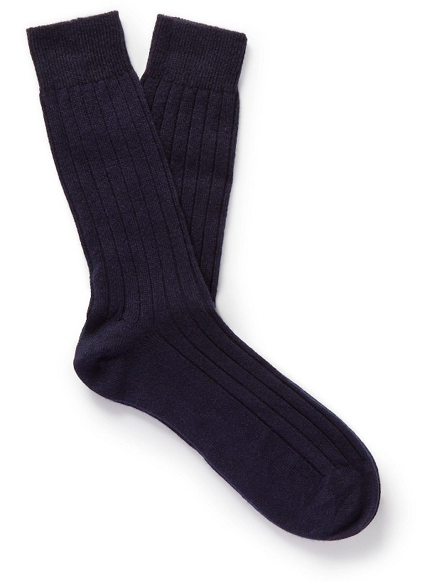 Photo: Anderson & Sheppard - Ribbed Cashmere Socks - Blue