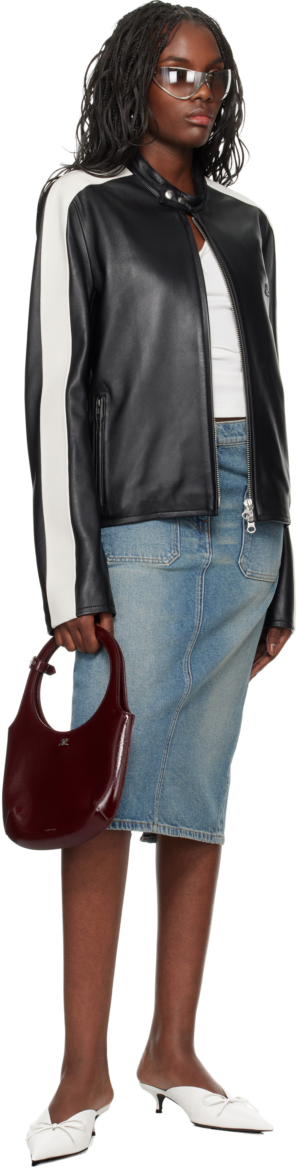 Courrèges Black Contrast Biker Leather Jacket