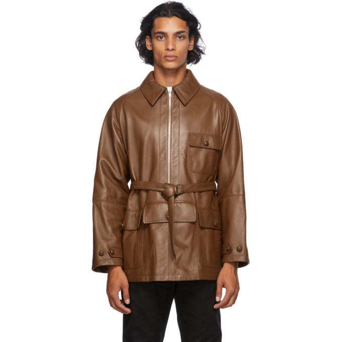 Photo: Maison Margiela Brown Leather Half-Zip Jacket