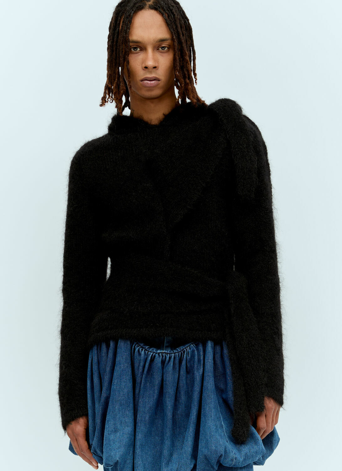 Aaron Esh Mohair Tied Hooded Sweater