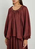 Zimmermann Aster Gathered Silk Blouse Dark Red