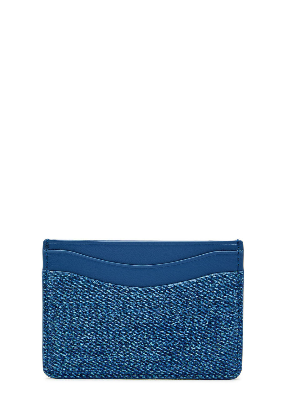 Ganni Embellished Leather and Denim Card Holder - One Size