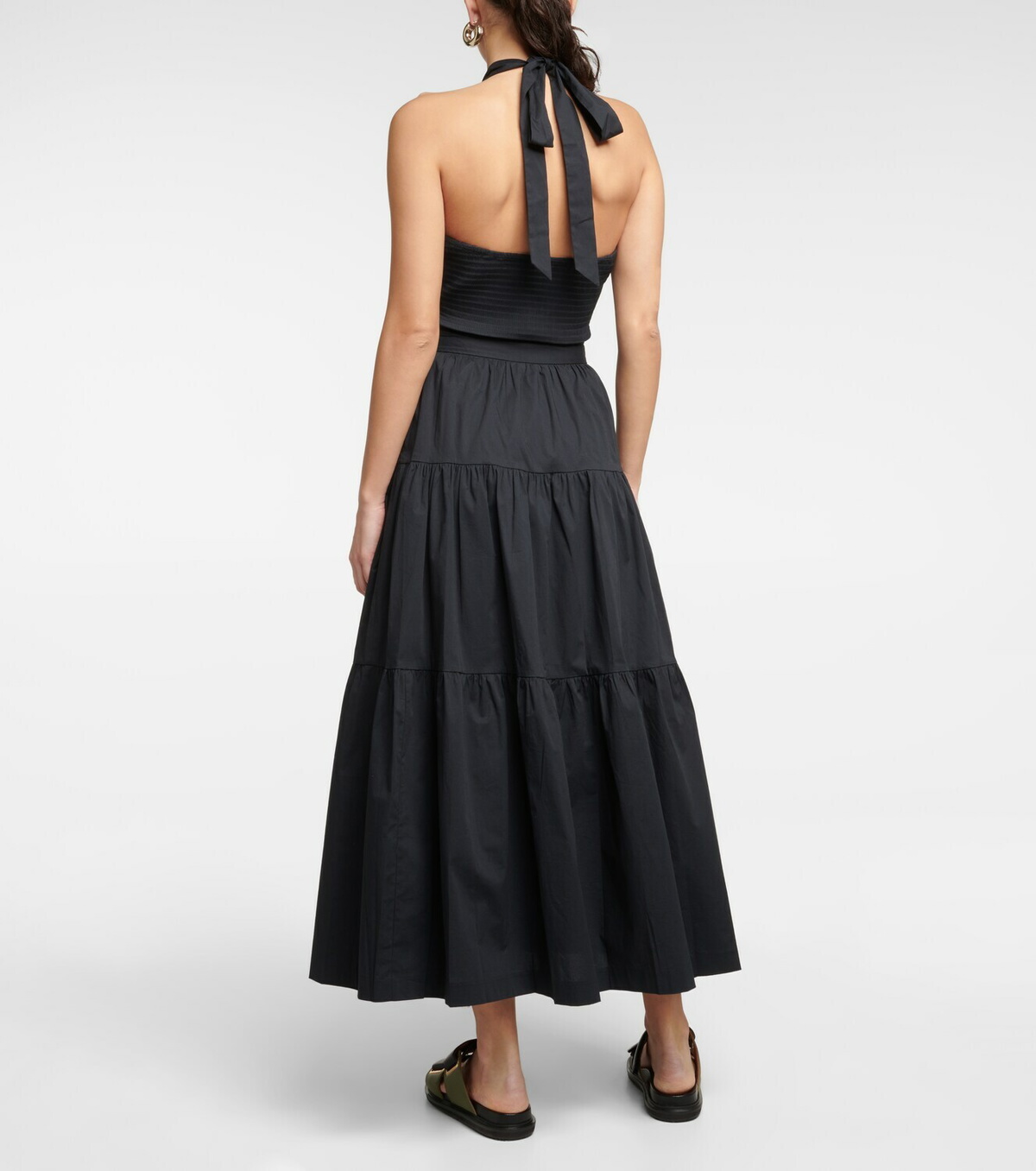 Staud - Sea tiered cotton poplin midi skirt